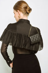 Wide Leg Pants With Structured Waistband And Fluid Drape In Crepe Fabric
